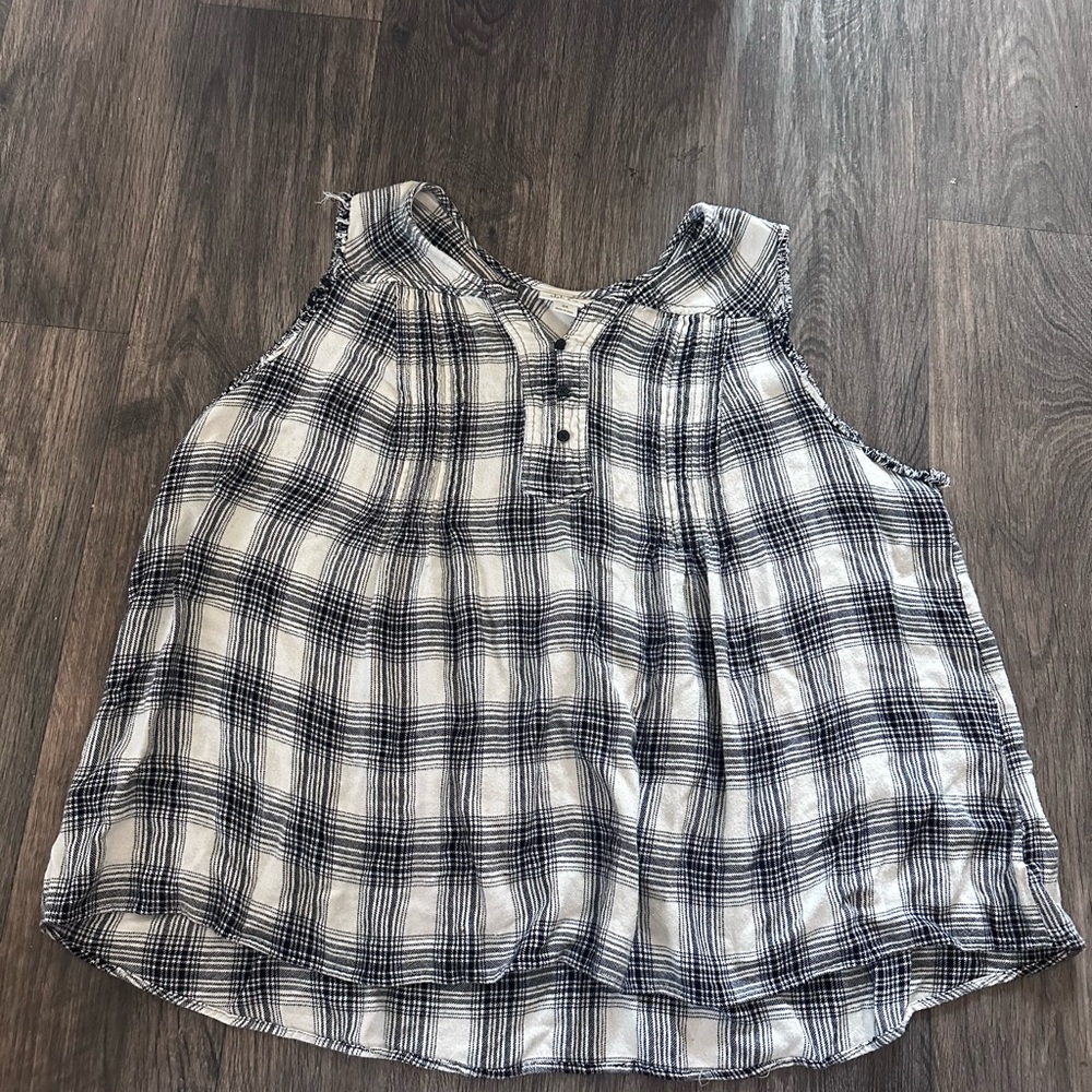 Style & Co. Black and White Plaid Sleeveless Blouse